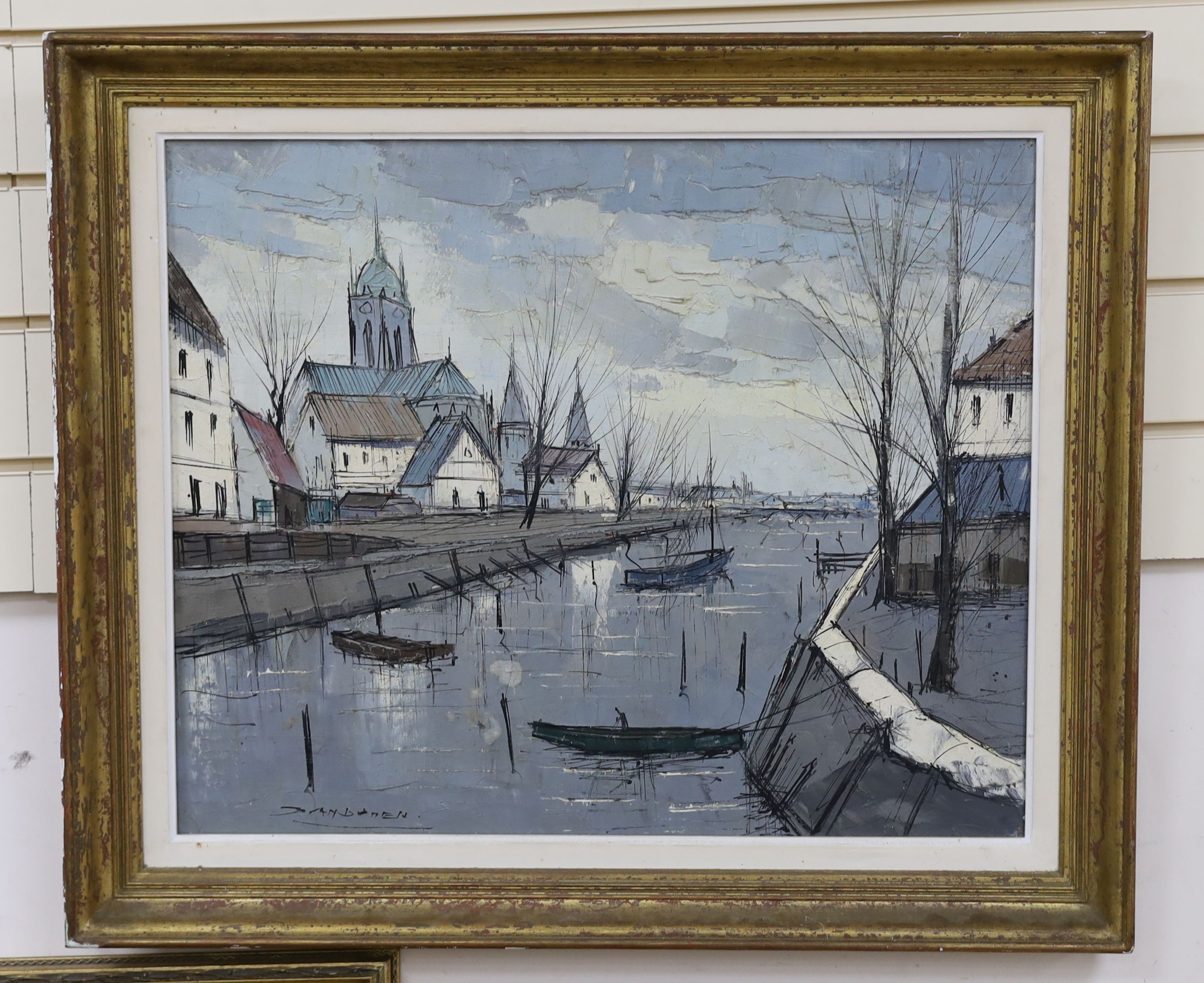 Van Damen, oil on canvas, Riverside church, signed, 48 x 60cm